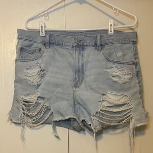 American Eagle Outfitters Ripped Light Blue Jean Shorts